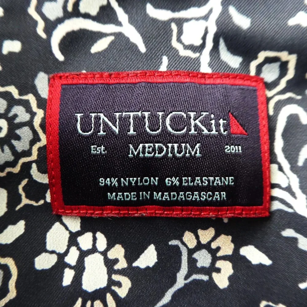 Untuckit USA Floral Shirt Short Sleeve Button Front Palermo Reg Fit Navy Medium